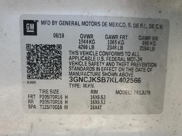 3GNCJKSB7KL402566 | 2019 CHEVROLET TRAX LS