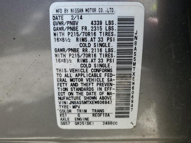 JN8AS5MTXEW606947 Nissan Rogue Select S