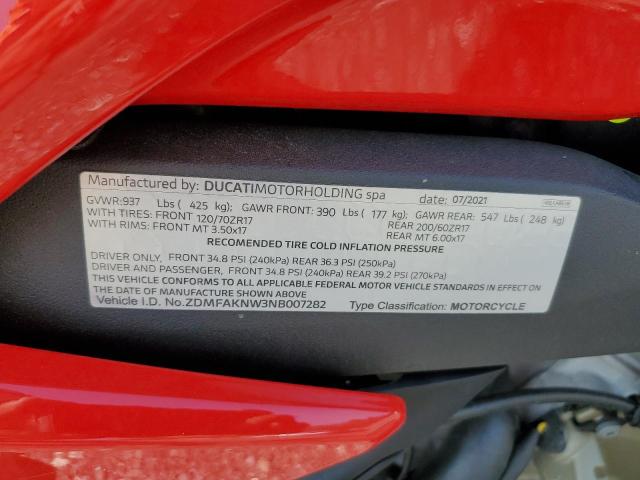 2022 DUCATI STREETFIGH ZDMFAKNW3NB007282