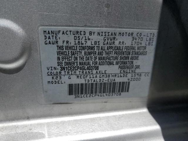 3N1CE2CP4GL403708 Nissan Versa Note S