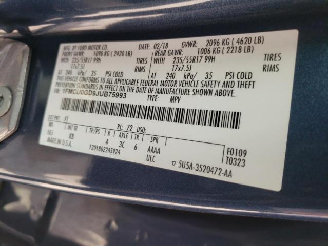 1FMCU0GD9JUB75993 Ford ESCAPE SE