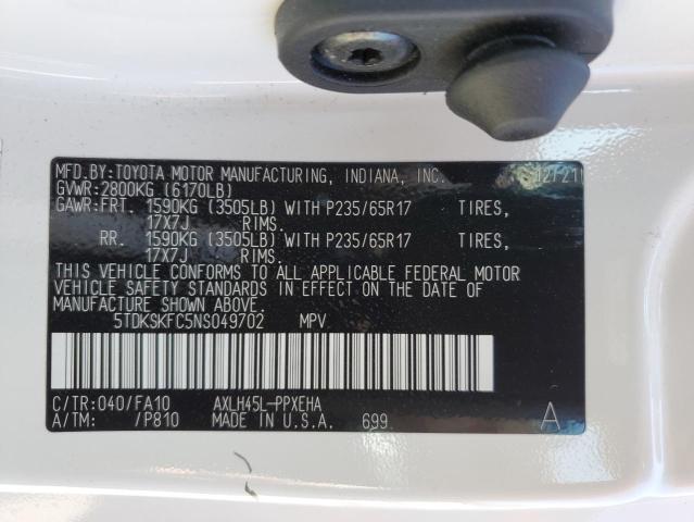 5TDKSKFC5NS049702 Toyota SIENNA LE