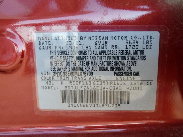 3N1CN8EV0ML876709 Nissan VERSA SV