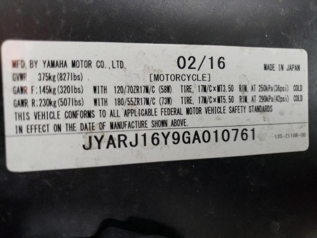 2016 Yamaha Yzfr6 C VIN: JYARJ16Y9GA010761 Lot: 58831163