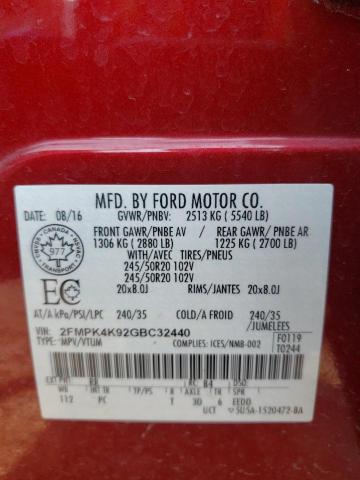 2FMPK4K92GBC32440 2016 FORD EDGE, photo no. 13