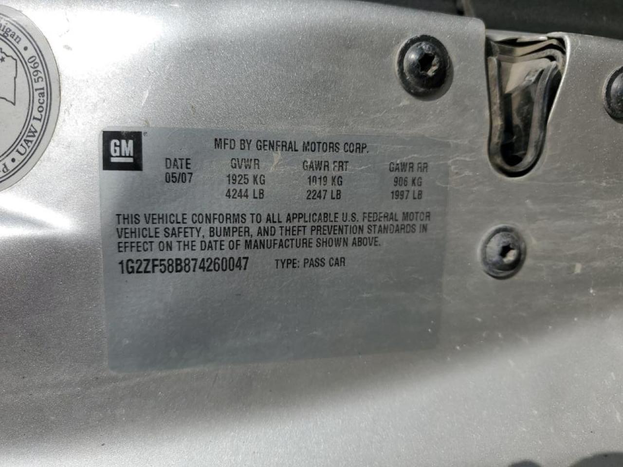 1G2ZF58B874260047 2007 Pontiac G6 Value Leader