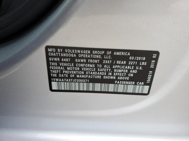 2018 Volkswagen Passat S VIN: 1VWAA7A37JC030371 Lot: 59683933