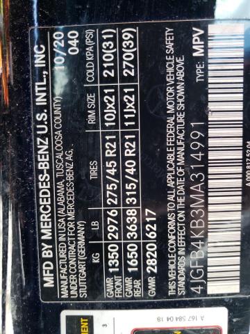 4JGFB4KB3MA314991 Mercedes-Benz Gle 350 4matic
