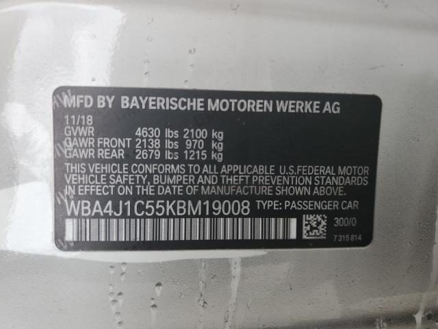 2019 BMW 430I Gran Coupe VIN: WBA4J1C55KBM19008 Lot: 61586873