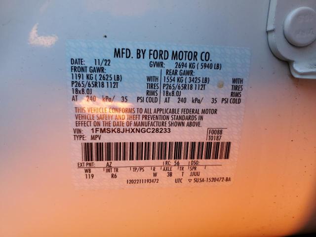 2022 FORD EXPLORER T 1FMSK8JHXNGC28233