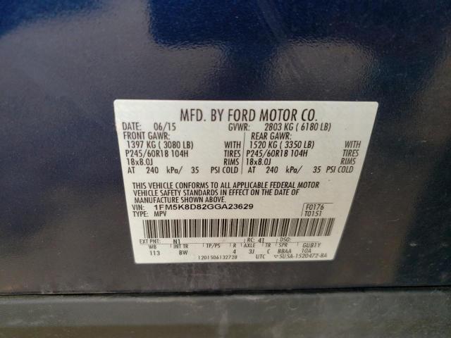 1FM5K8D82GGA23629 Ford EXPLORER XLT