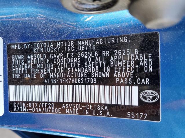 2017 TOYOTA CAMRY LE/S - 4T1BF1FK7HU621709