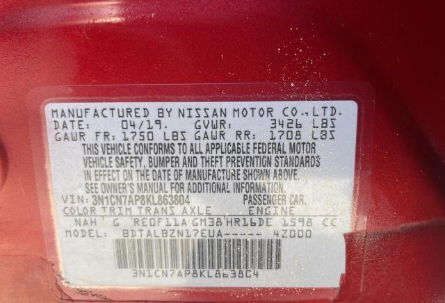 3N1CN7AP8KL863804 Nissan VERSA S