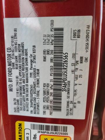 3FA6P0LU5LR226565 2020 Ford Fusion Se
