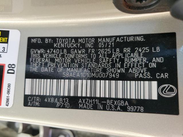 2021 LEXUS ES 300H LU 58AEA1C10MU007949
