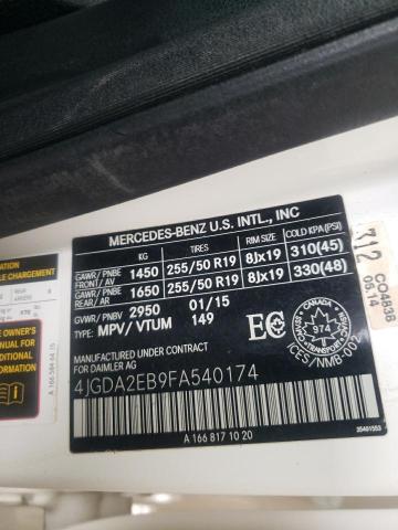 2015 MERCEDES-BENZ ML 350 BLU 4JGDA2EB9FA540174