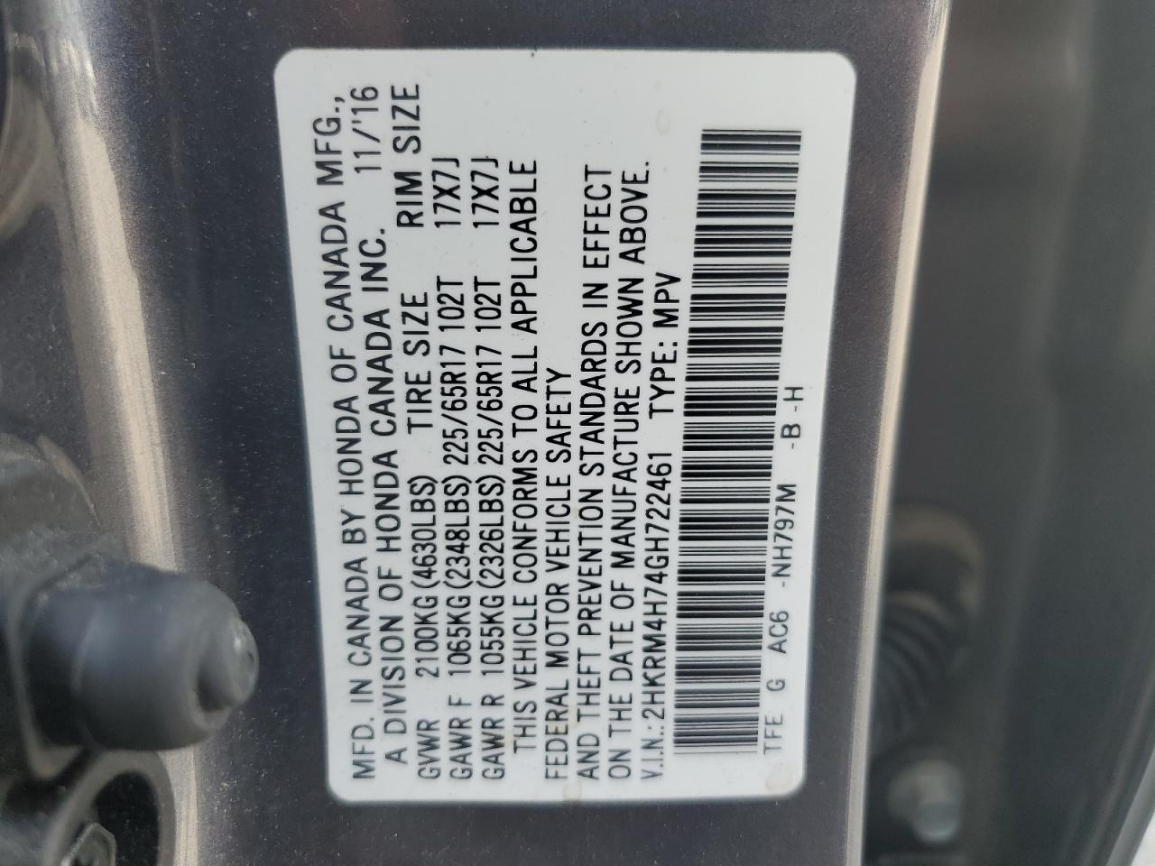 2HKRM4H74GH722461 2016 Honda Cr-V Exl