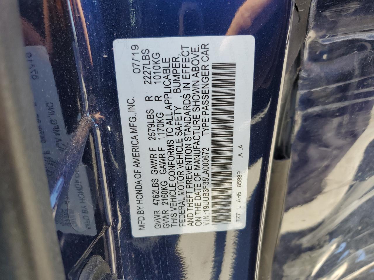 2020 Acura Tlx vin: 19UUB3F35LA000672