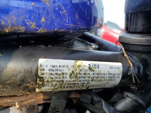 2003 YAMAHA FZS10 JYARN07E43A008235