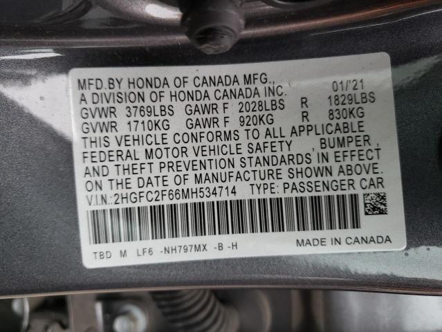 2HGFC2F66MH534714 | 2021 HONDA CIVIC LX