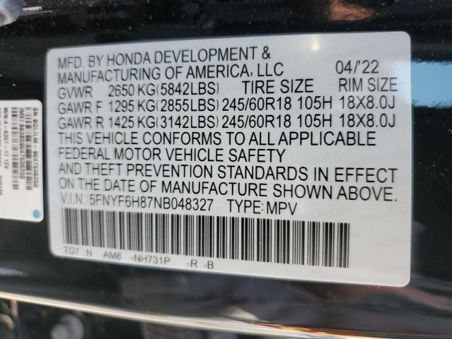 2022 HONDA PILOT TRAI 5FNYF6H87NB048327