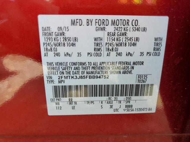 2FMTK3J85FBB94752 2015 FORD EDGE, photo no. 14