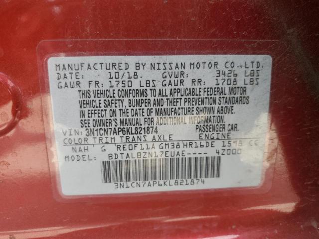 3N1CN7AP6KL821874 Nissan VERSA S