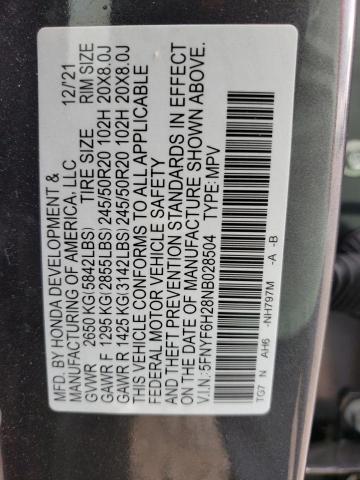5FNYF6H28NB028504 Honda PILOT SE