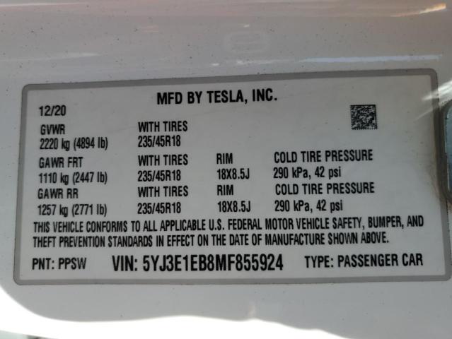 5YJ3E1EB8MF855924 Tesla MODEL 3