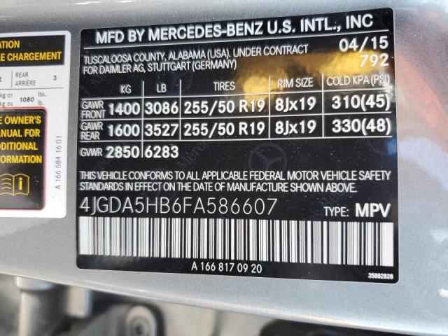 VIN 4JGDA5HB6FA586607 2015 Mercedes-Benz ML-Class, ... no.12