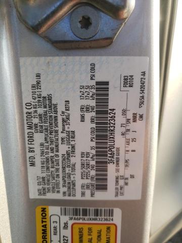 3FA6P0LUXHR323624 Ford Fusion Se Hybrid