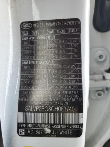 SALVP2BG8GH083740 | 2016 LAND ROVER RANGE ROVE