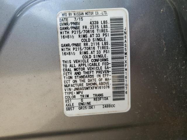 JN8AS5MTXFW161076 Nissan Rogue Select S