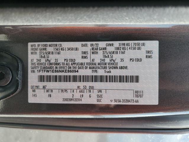 1FTFW1E86NKE86094 Ford F150 Supercrew
