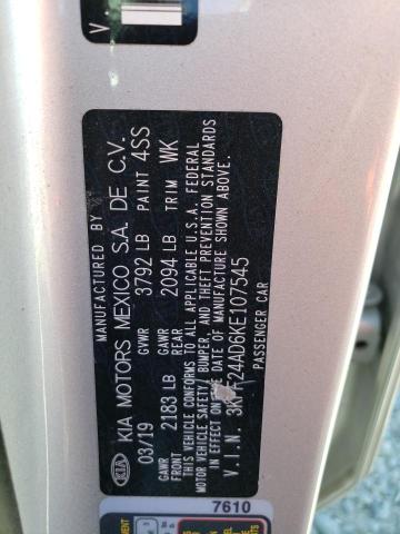 3KPF24AD6KE107545 KIA FORTE FE