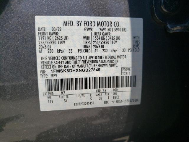 1FMSK8DHXNGB27849 Ford EXPLORER XLT