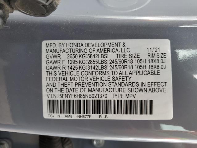 2022 HONDA PILOT TRAI 5FNYF6H85NB021370