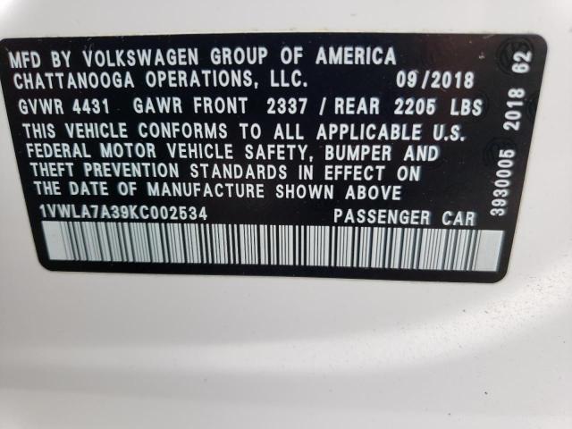 2019 VOLKSWAGEN PASSAT WOL - 1VWLA7A39KC002534