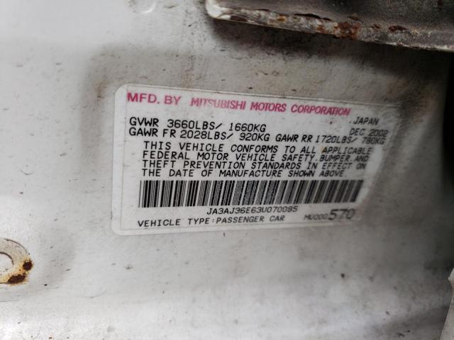 2003 Mitsubishi Lancer Ls VIN: JA3AJ36E63U070085 Lot: 59682383