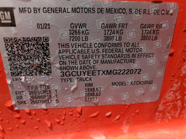 3GCUYEETXMG222072 | 2021 CHEVROLET SILVERADO