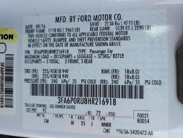 3FA6P0RU8HR216918 2017 FORD FUSION, photo no. 12