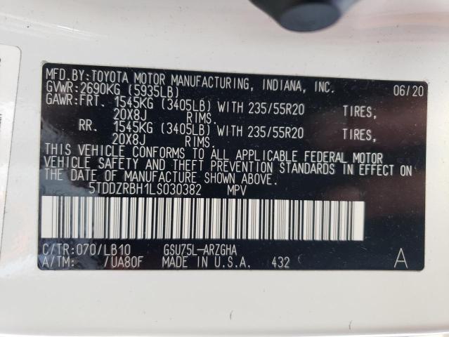 VIN 5TDDZRBH1LS030382 2020 Toyota Highlander, Limited no.14