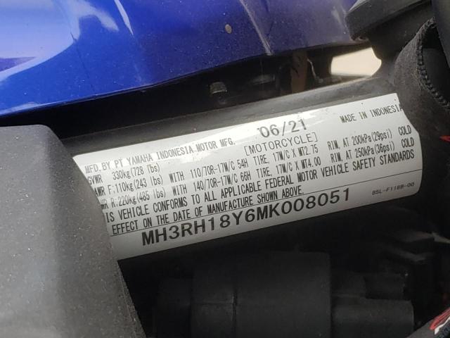 2021 YAMAHA YZFR3 A MH3RH18Y6MK008051