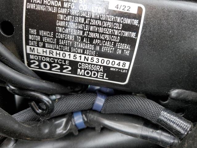 2022 HONDA CBR650 RA MLHRH0151N5300048