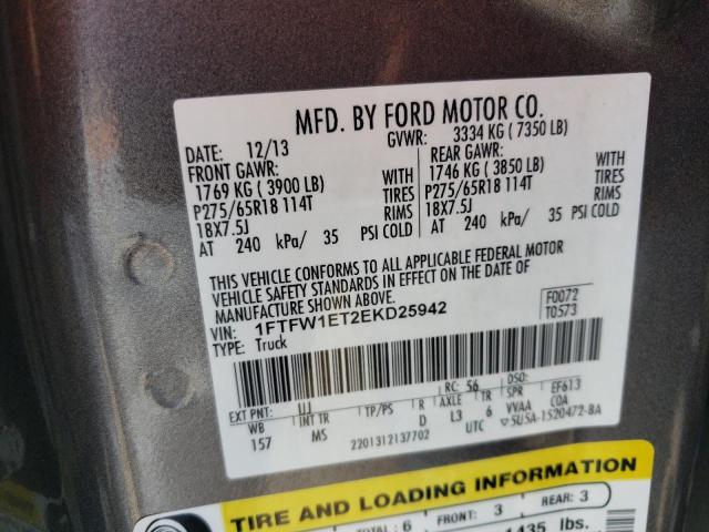 1FTFW1ET2EKD25942 Ford F150 Supercrew