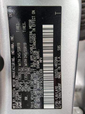5TDDZRFH1KS703308 Toyota Highlander Limited