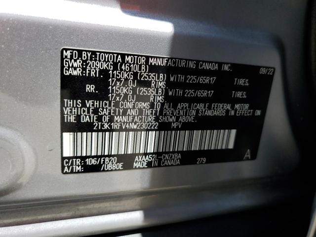2T3K1RFV4NW230222 Toyota RAV4 LE
