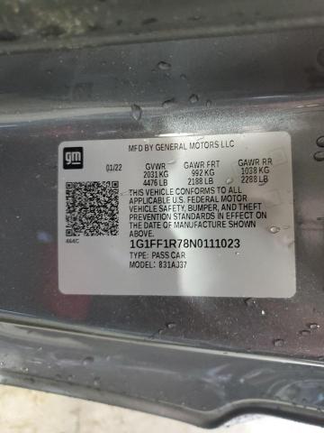 2022 CHEVROLET CAMARO LT1 1G1FF1R78N0111023