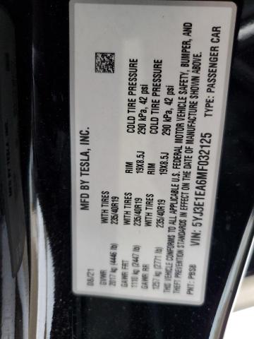 5YJ3E1EA6MF032125 Tesla MODEL 3