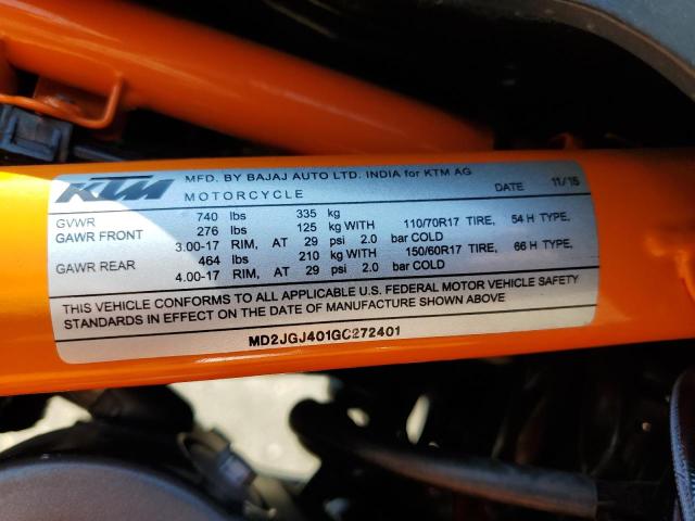 2016 KTM RC 390 MD2JGJ401GC272401